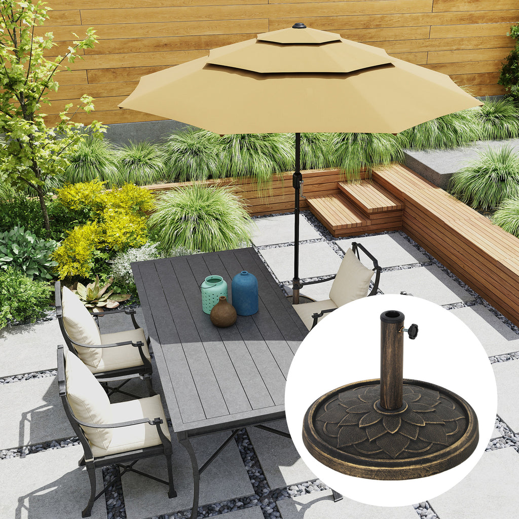 Round Patio Umbrella Base, 26 lbs Resin Umbrella Stand Base, Heavy Duty Patio Umbrella Holder, Bronze