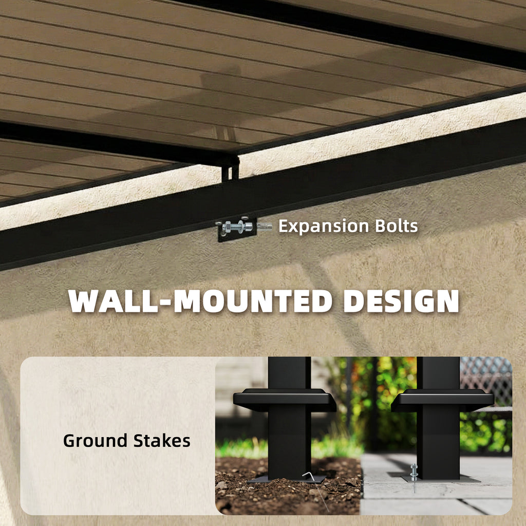11' x 10' Outdoor Pergola, Wall Mounted Hardtop Lean-to Gazebo with Polycarbonate Roof and Metal-Aluminium Frame