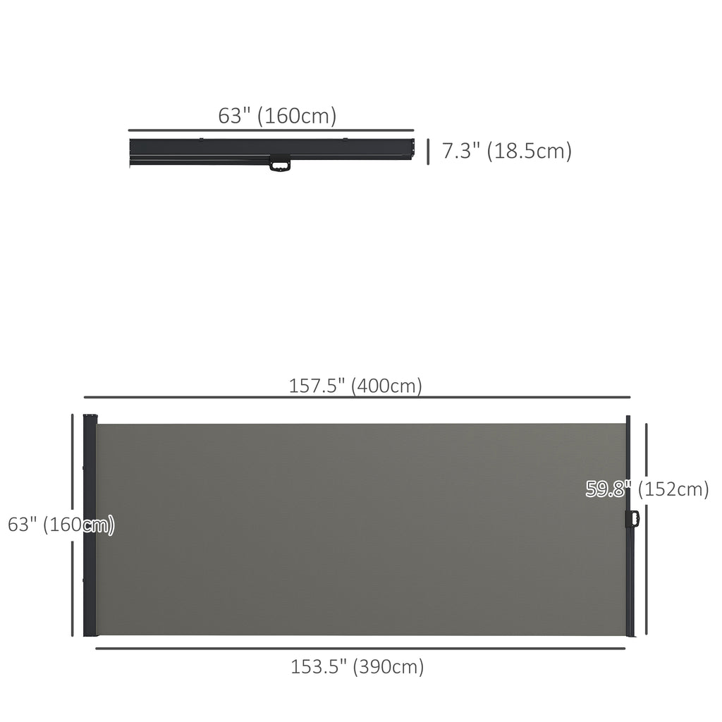 13' x 5' Retractable Side Awning, Outdoor Privacy Screen for Garden, Hot Tub, Balcony, Terrace, Pool, Dark Grey