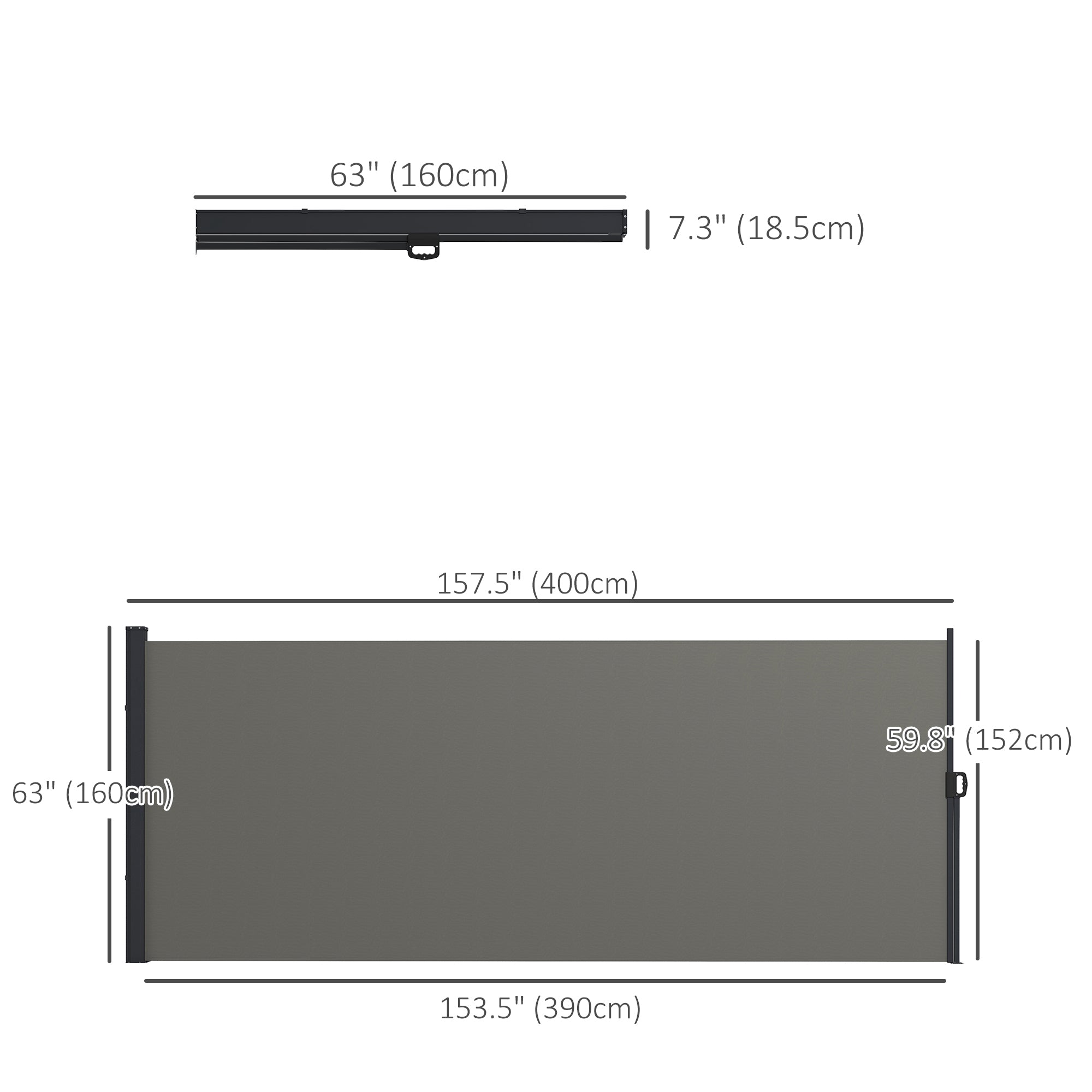 13' x 5' Retractable Side Awning, Outdoor Privacy Screen for Garden, Hot Tub, Balcony, Terrace, Pool, Dark Grey
