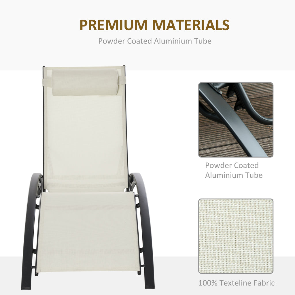 Patio Lounge Chair, Aluminum Reclining Outdoor Tanning Chair with 5-Level Adjustable Backrest, Head Pillow and Breathable Mesh Fabric, for Pool, Deck, Garden, Beige