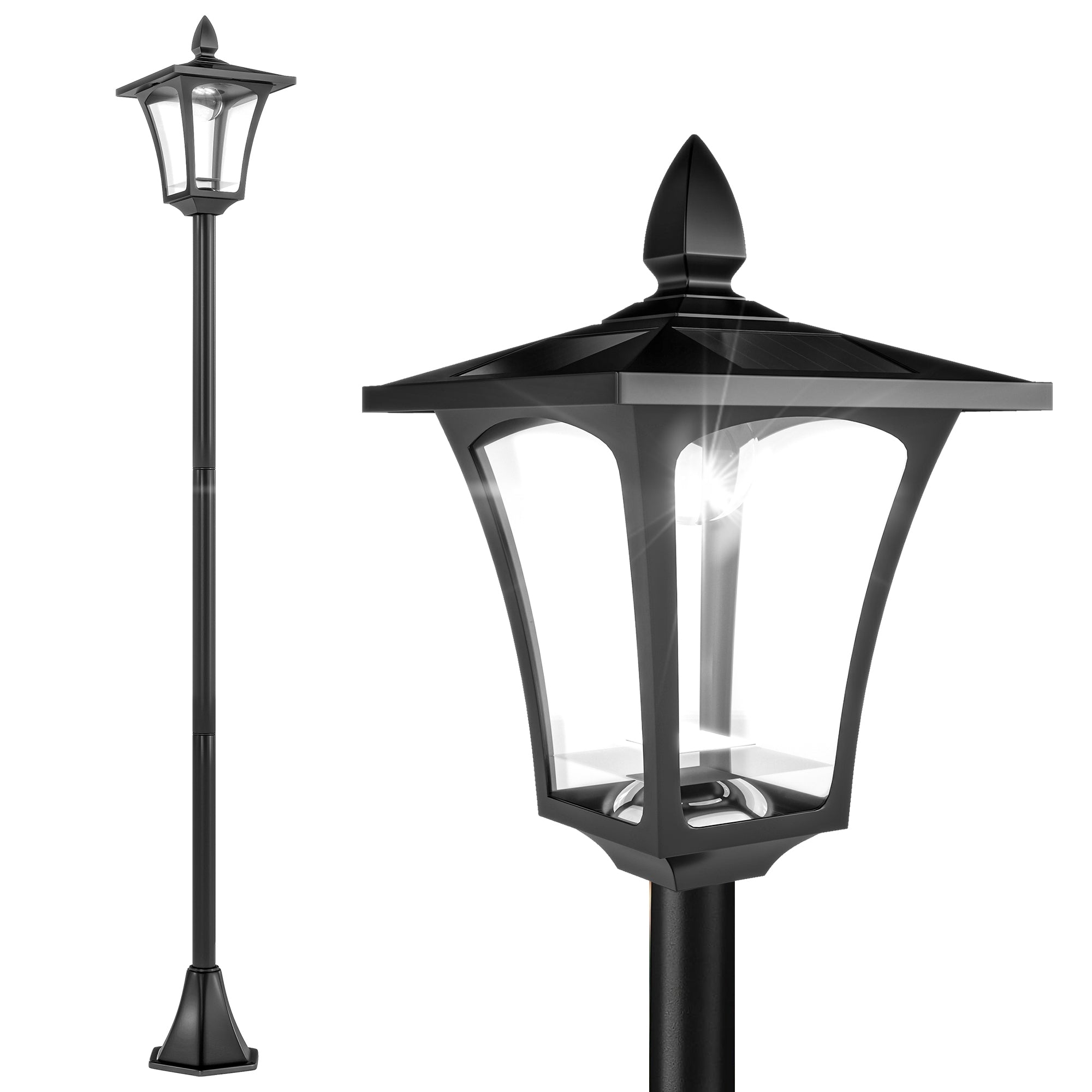 63" Single Solar Lamp Post, 40 Lumens Garden Solar-Powered LED Streetlight Style Outdoor Light Waterproof 5-6 Hours with Base for Lawn Pathway Walkway, Black
