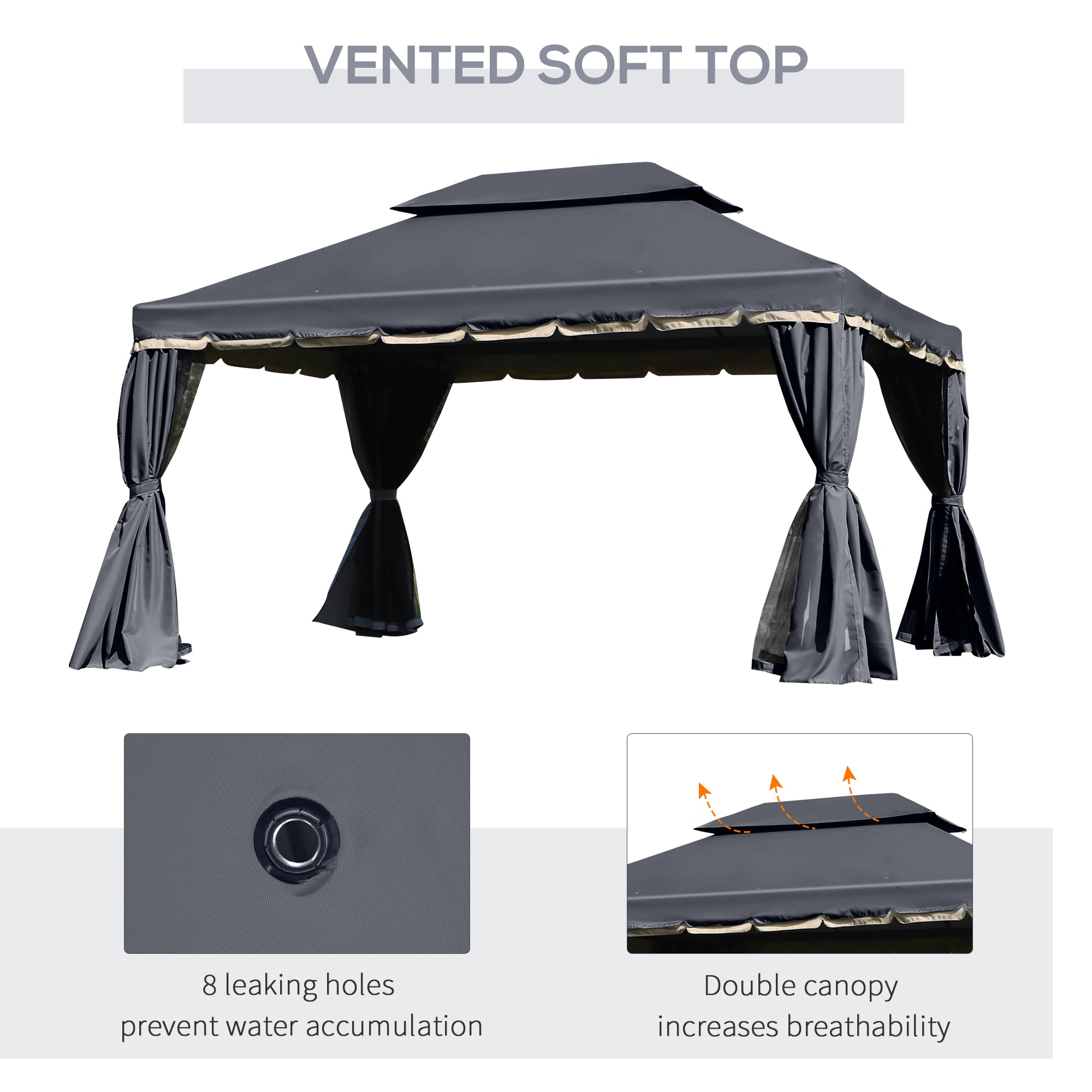 13' x 10' Patio Gazebo, DoubleÂ Roof Outdoor Gazebo Canopy Shelter with Netting & Curtains, Strong Aluminum Frame, Black