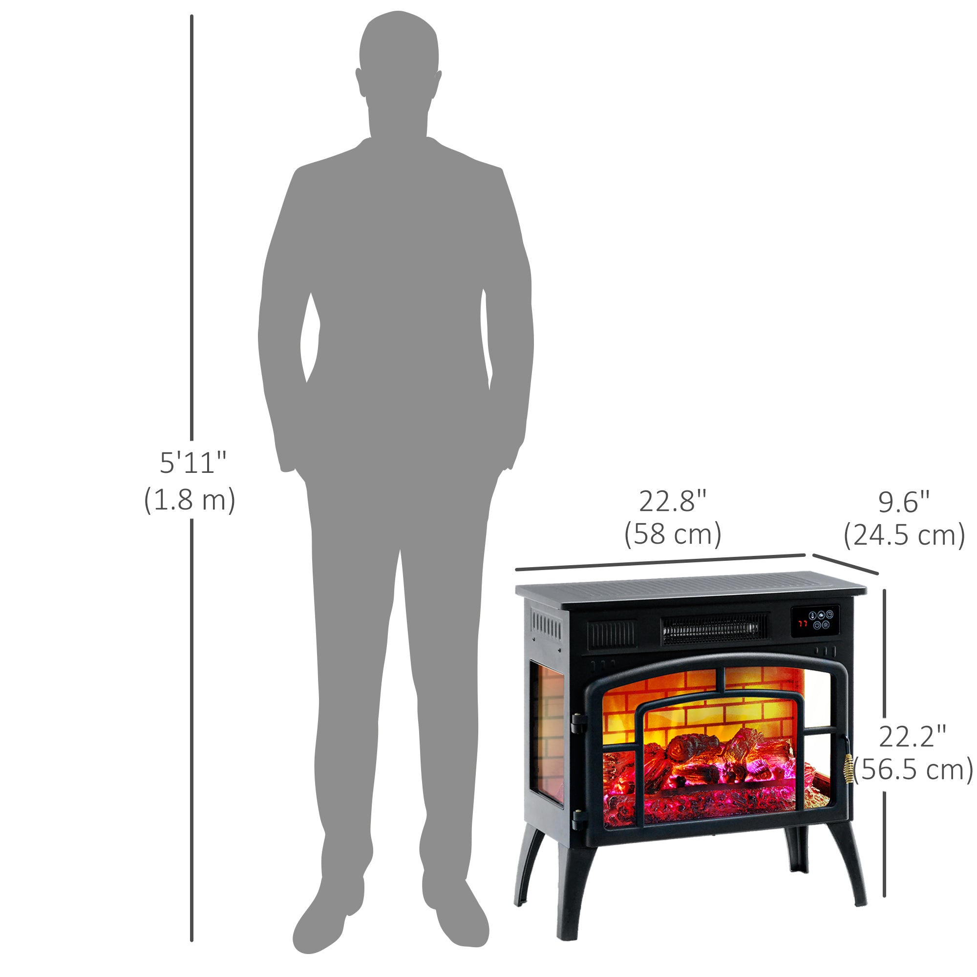 Electric Fireplace Stove, Infrared Fireplace Heater with Realistic Flame, Adjustable Temperature, 1500W, Black