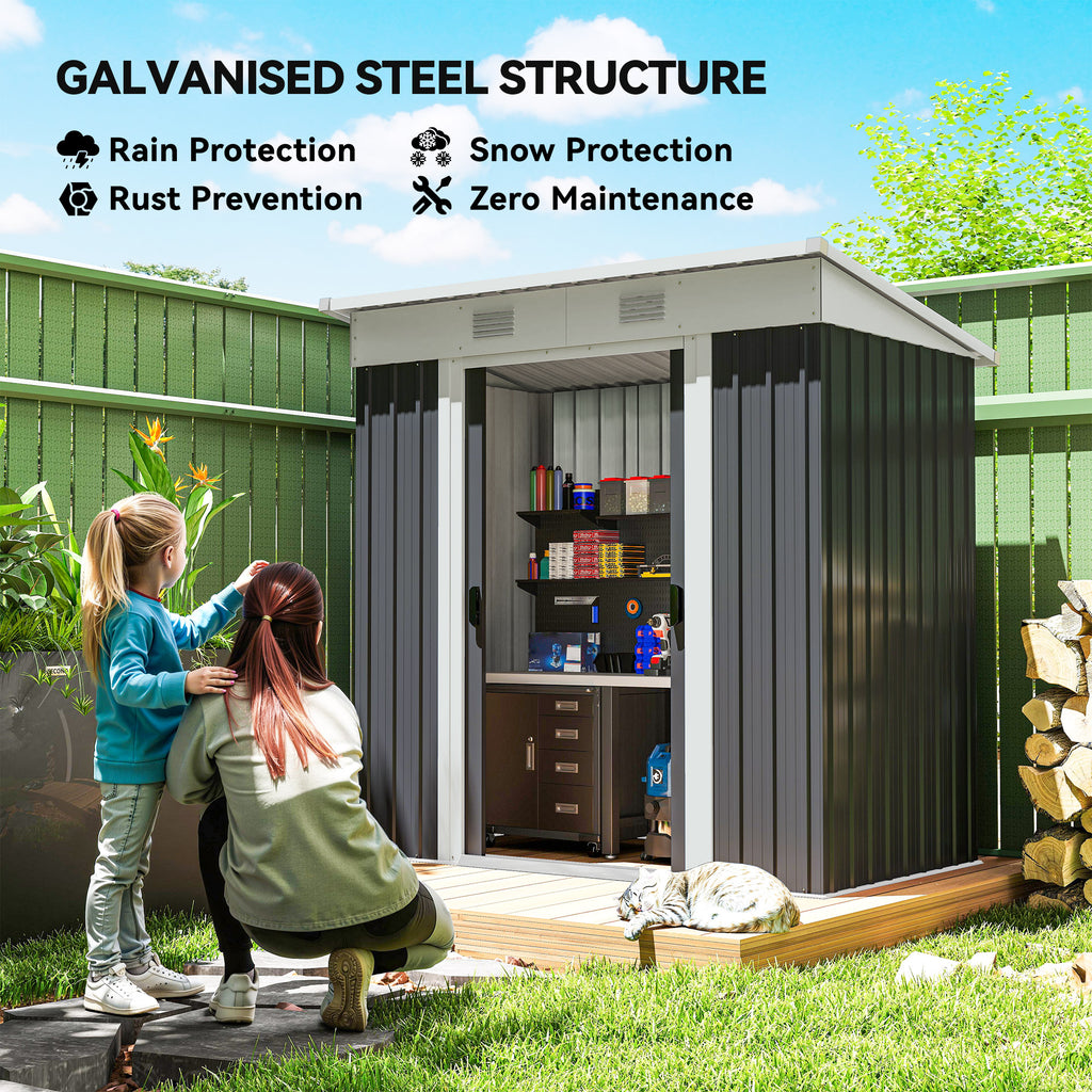 6' x 4' Outdoor Storage Shed, Metal Garden Tool Storage House Organizer with Lockable Sliding Doors and Vents for Backyard Patio Lawn, Charcoal Grey