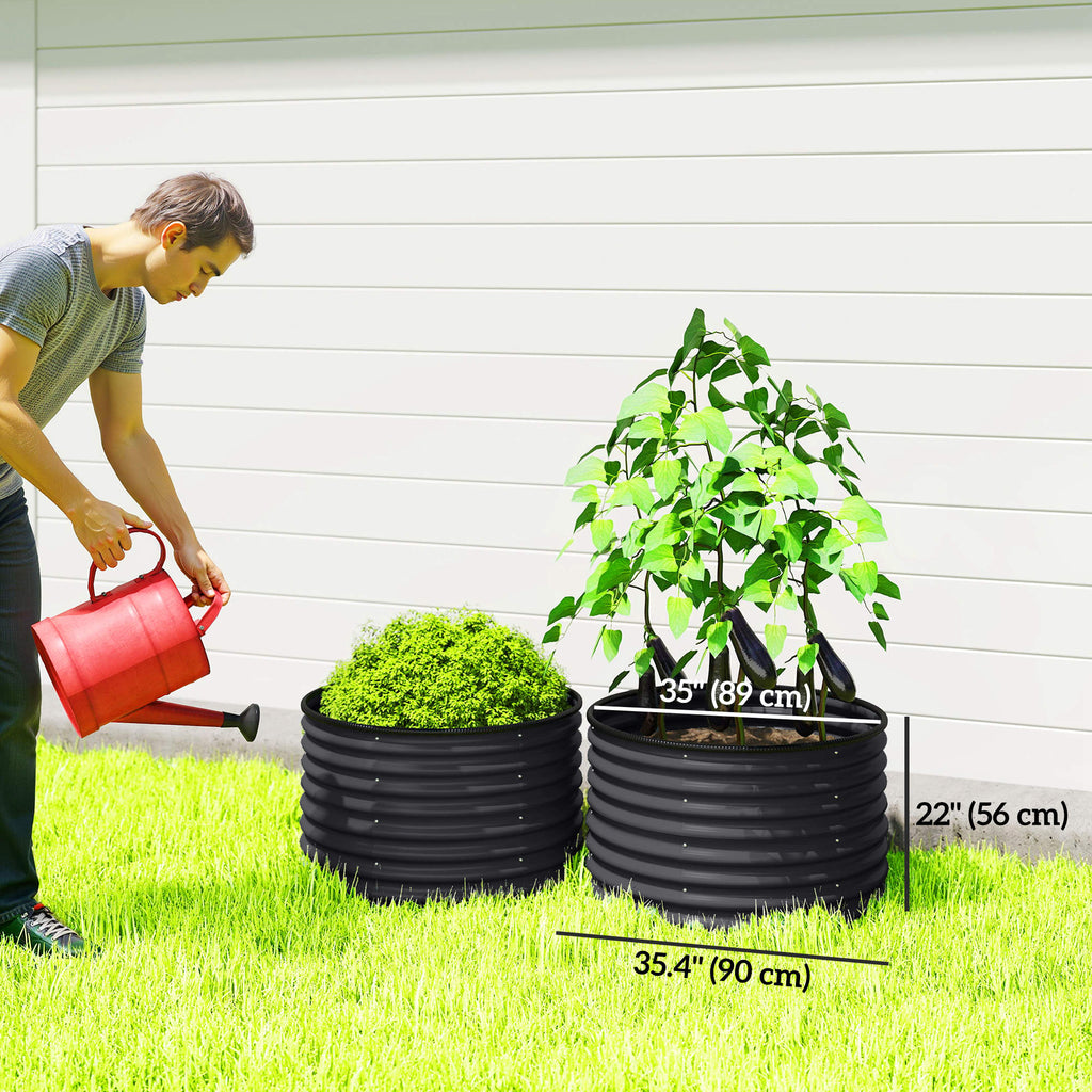 Set of 2 Raised Garden Bed, Metal Planter Box with Safety Edging, Easy-to-assemble Stock Tank, Dark Grey