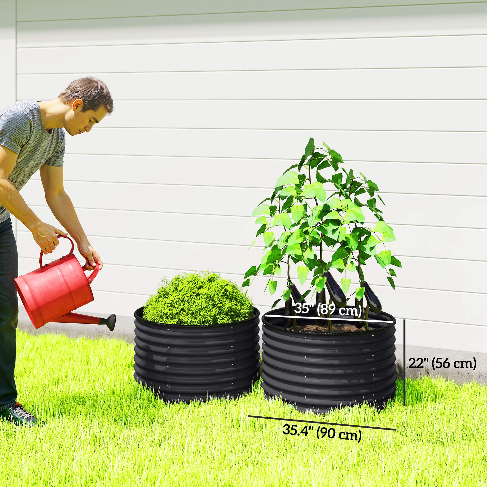 Set of 2 Raised Garden Bed, Metal Planter Box with Safety Edging, Easy-to-assemble Stock Tank, Dark Grey