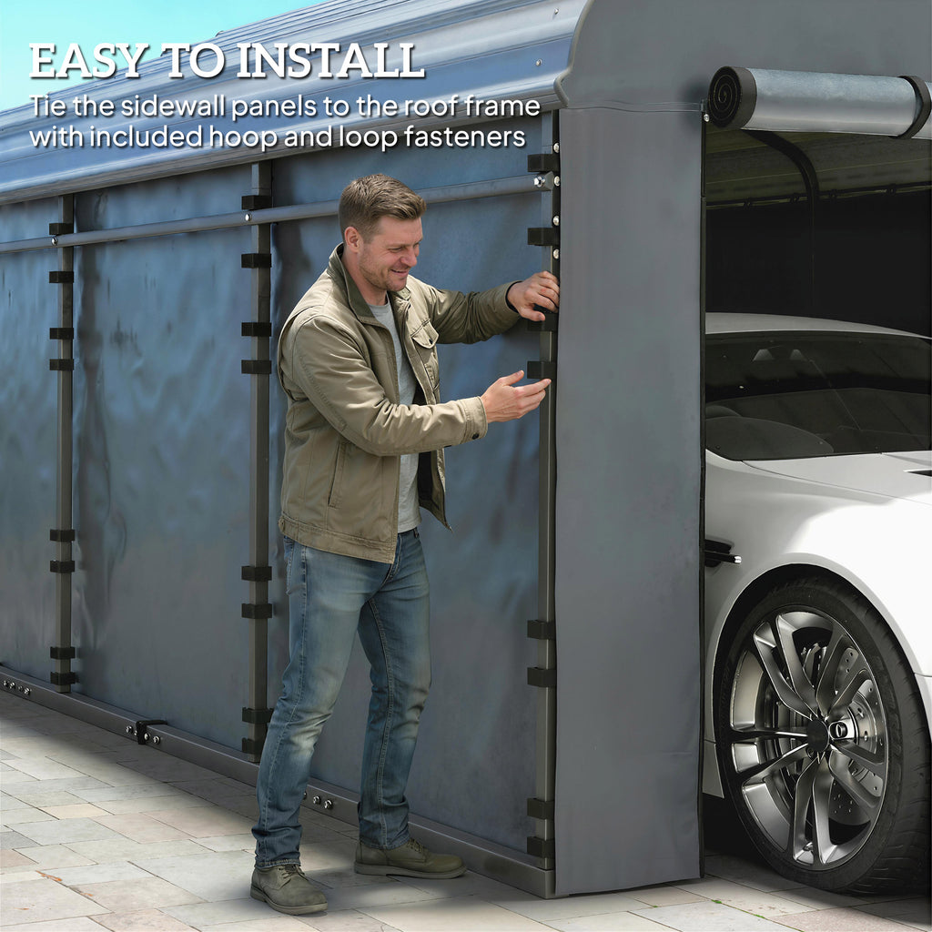 Carport Replacement Canopy Cover Sidewalls for 10' x 15' Carport, UPF50+ Waterproof Garage Car Shelter Tarp, Dark Grey