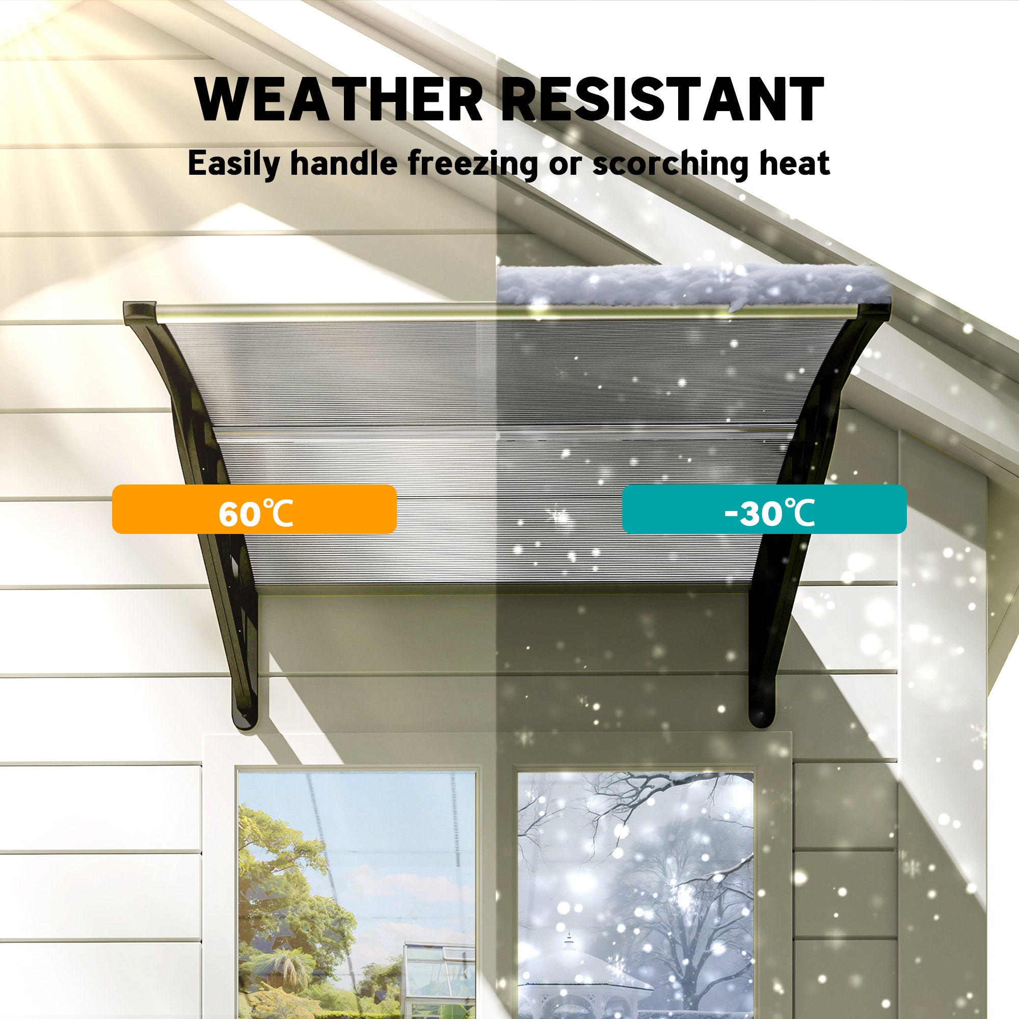 Awning Door Canopy, 40.6" x 38" Polycarbonate Front Door Outdoor Patio Cover with Hollow Sheet for UV Protection, Clear
