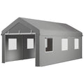 10' x 20' Carport, Heavy Duty Portable Garage with 6 Mesh Windows and 2 Doors, Light Grey