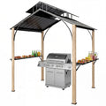 8 x 6ft Hardtop Grill Gazebo, BBQ Gazebo with Metal Double Roof, Outdoor Grill Canopy with Wood-Grain Aluminum Frame