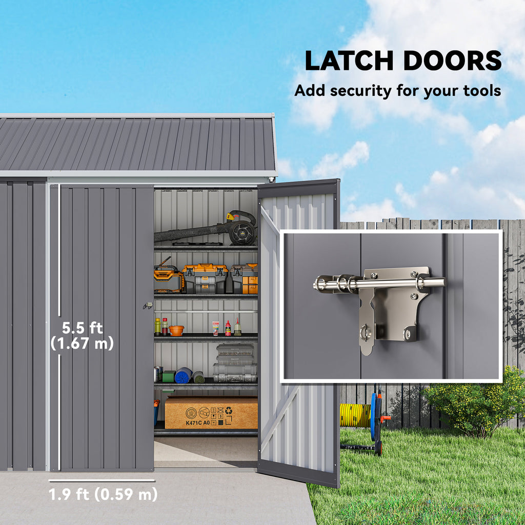 8.5' x 5.5' Metal Garden Storage Shed, Outdoor Tool Storage House with Lockable Door, Vents, Sloped Roof, Light Grey