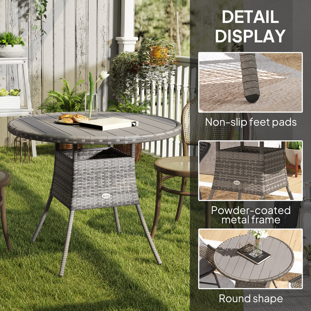 35.4" Outdoor Wicker Dining Table, PE Rattan Patio Furniture with Wood-plastic Composite Top, Grey