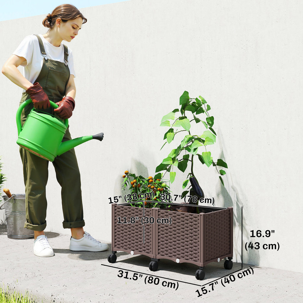 Plastic Raised Garden Bed, Indoor Outdoor Self Watering Planter Box with Drainage Holes and Plugs for Flowers
