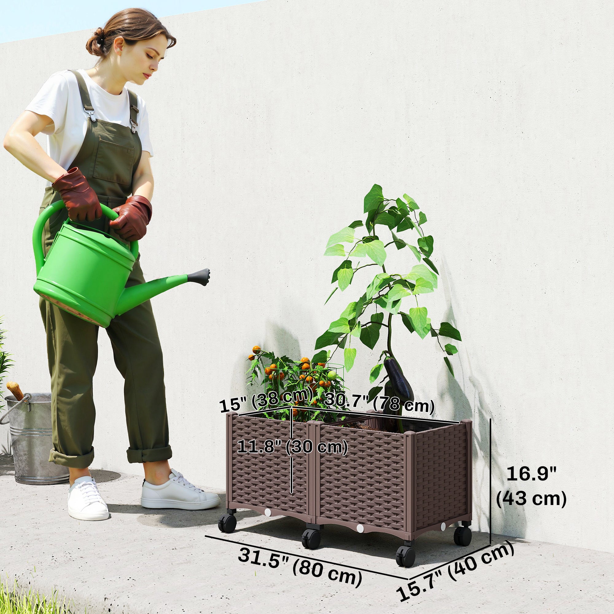 Plastic Raised Garden Bed, Indoor Outdoor Self Watering Planter Box with Drainage Holes and Plugs for Flowers