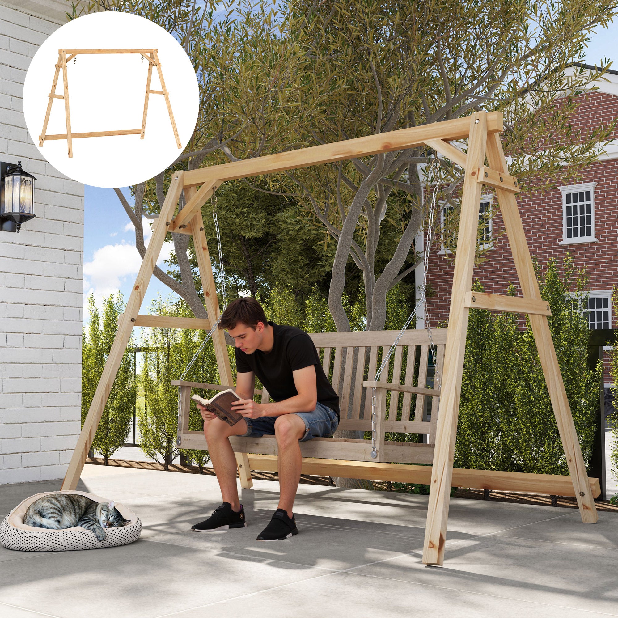 770lbs Porch Swing Frame, Heavy Duty A-Frame Hanging Chair Stand Only with Reinforced Bars for Porch, Garden, Backyard