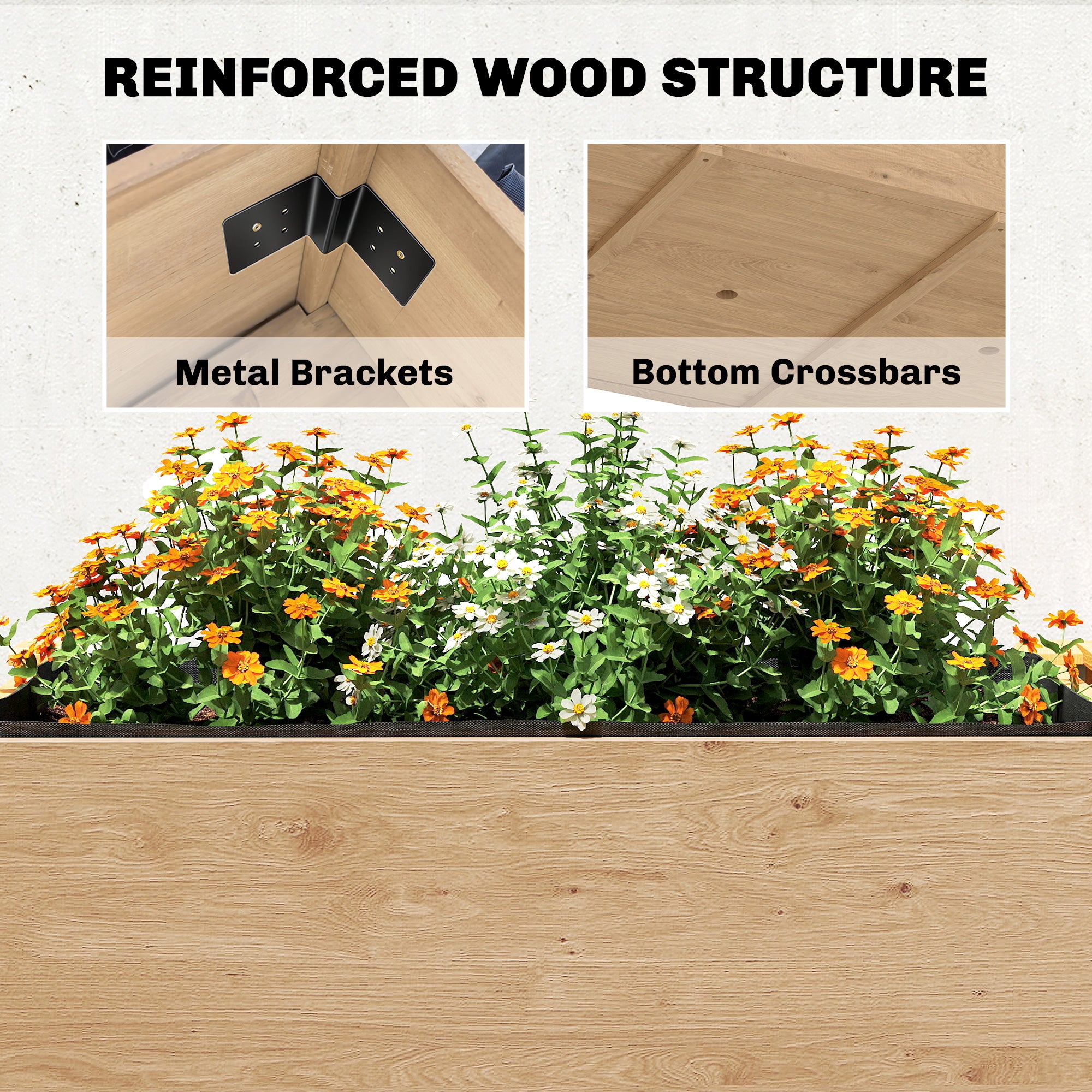 Wooden Raised Garden Bed, 2-Tier Raised Planter with Storage Shelf, Side Board, Drainage Holes and Liner