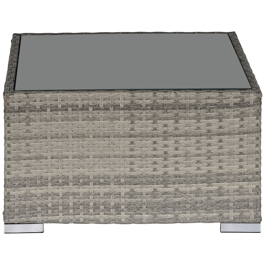Rattan Garden Coffee Table, 25.6" Square Garden Rattan Table with Tempered Glass Top, Grey