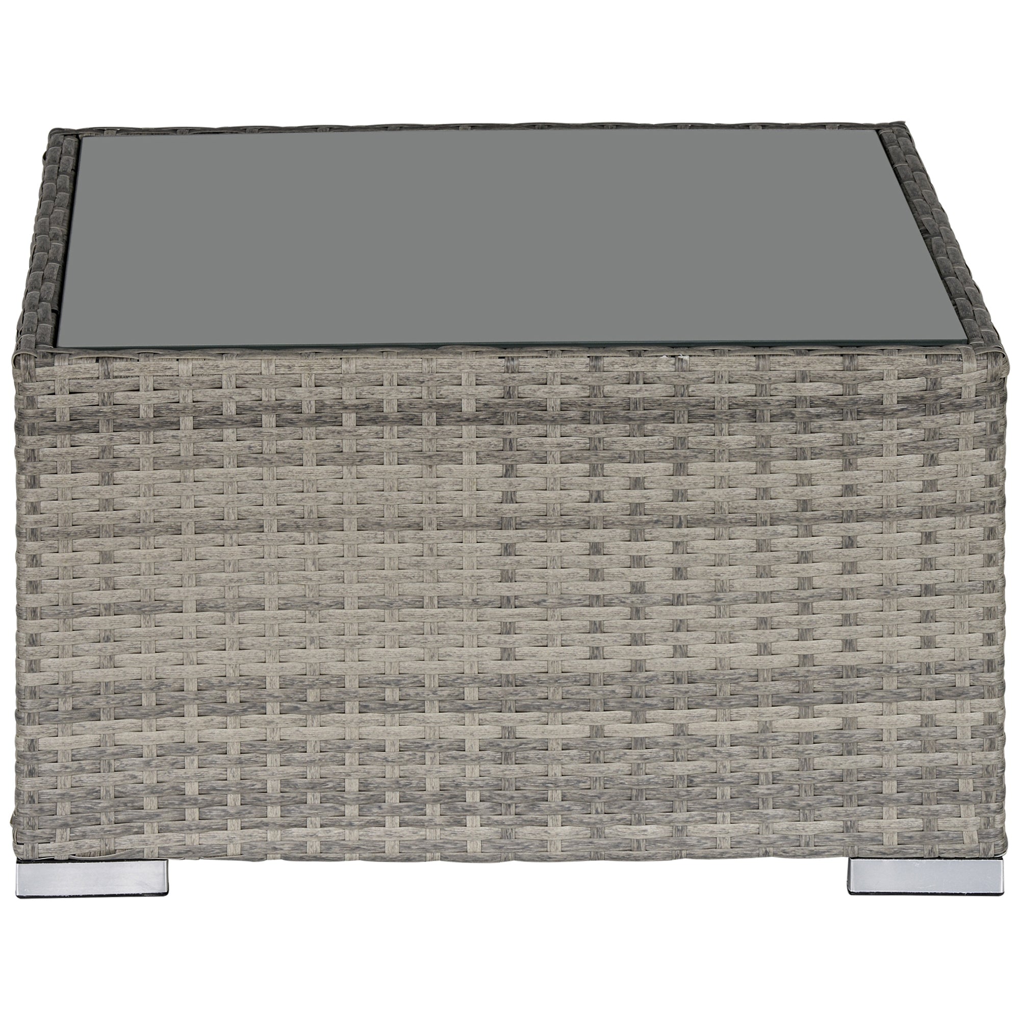 Rattan Garden Coffee Table, 25.6" Square Garden Rattan Table with Tempered Glass Top, Grey