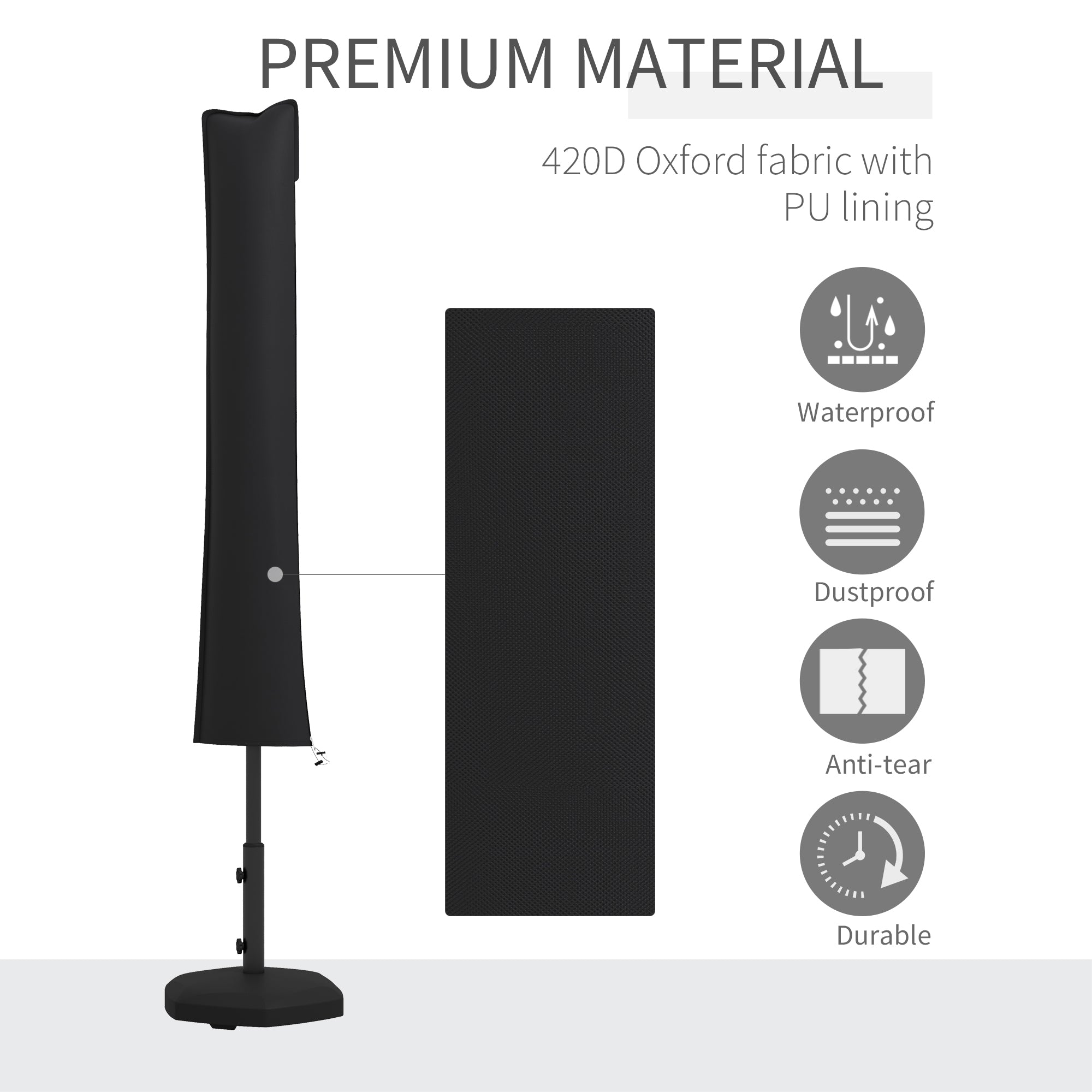 Parasol Cover, Patio Cantilever Cover, Banana Umbrella Cover with Zipper, Black