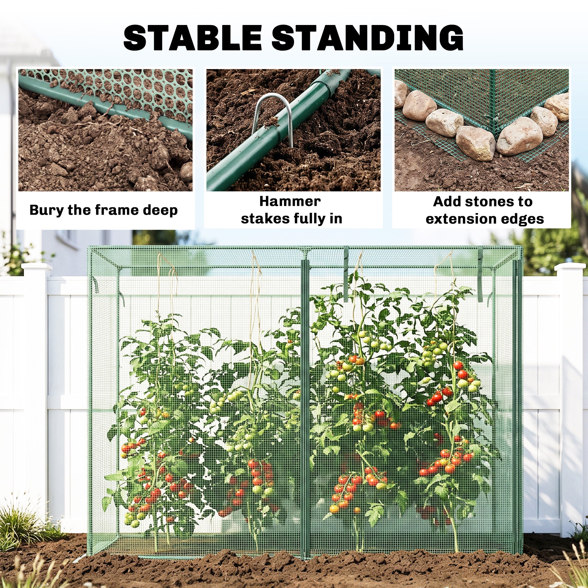 6.5 x 3.3ft Crop Cage, Garden Plant Protector with Single Zippered Door, Storage Bag and Ground Stakes, Green