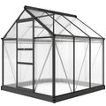 Patio Greenhouse with Rain Gutters, Rooftop Vent, Outdoor Greenhouse Kit, 6.2' x 6.3' x 6.6', Grey