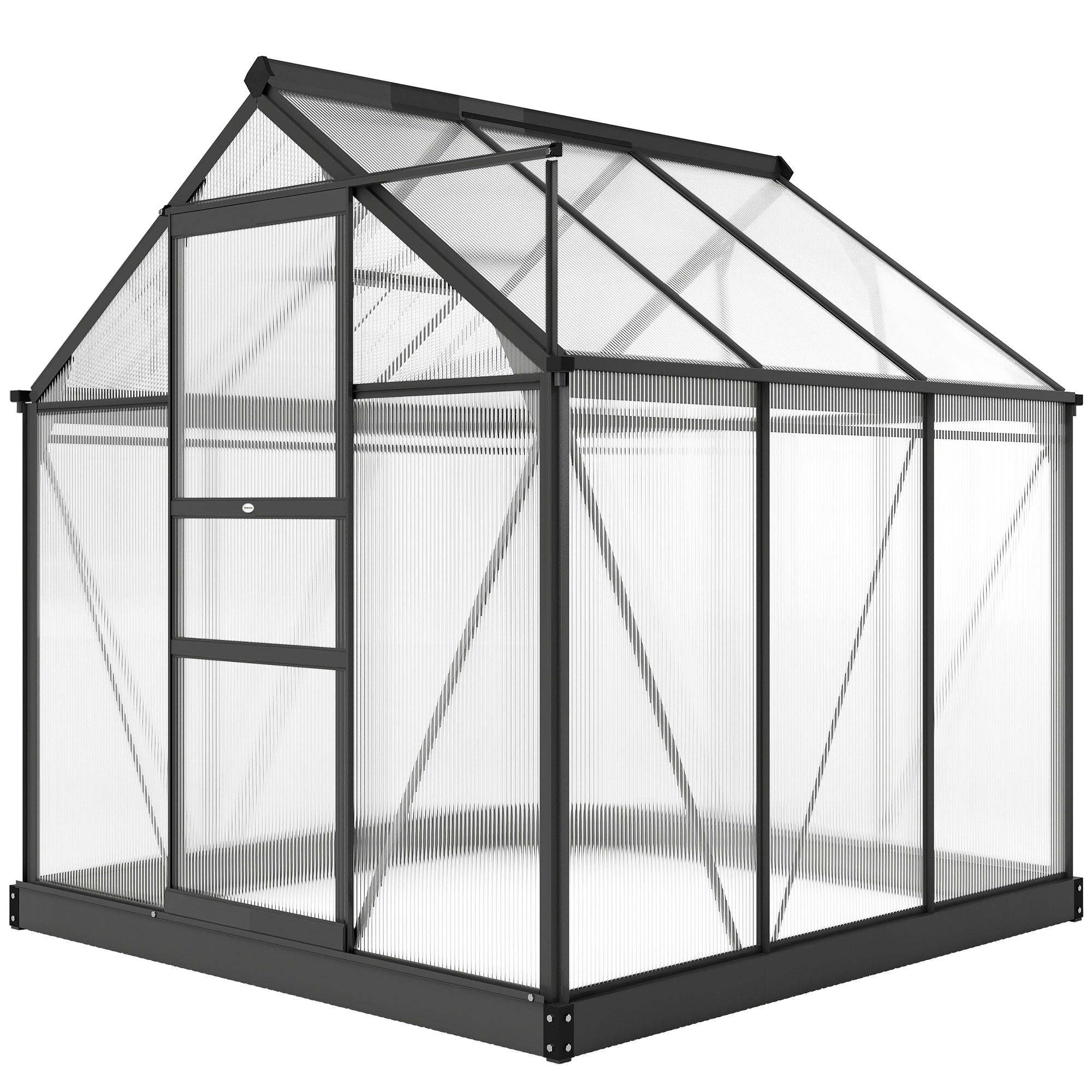 Patio Greenhouse with Rain Gutters, Rooftop Vent, Outdoor Greenhouse Kit, 6.2' x 6.3' x 6.6', Grey