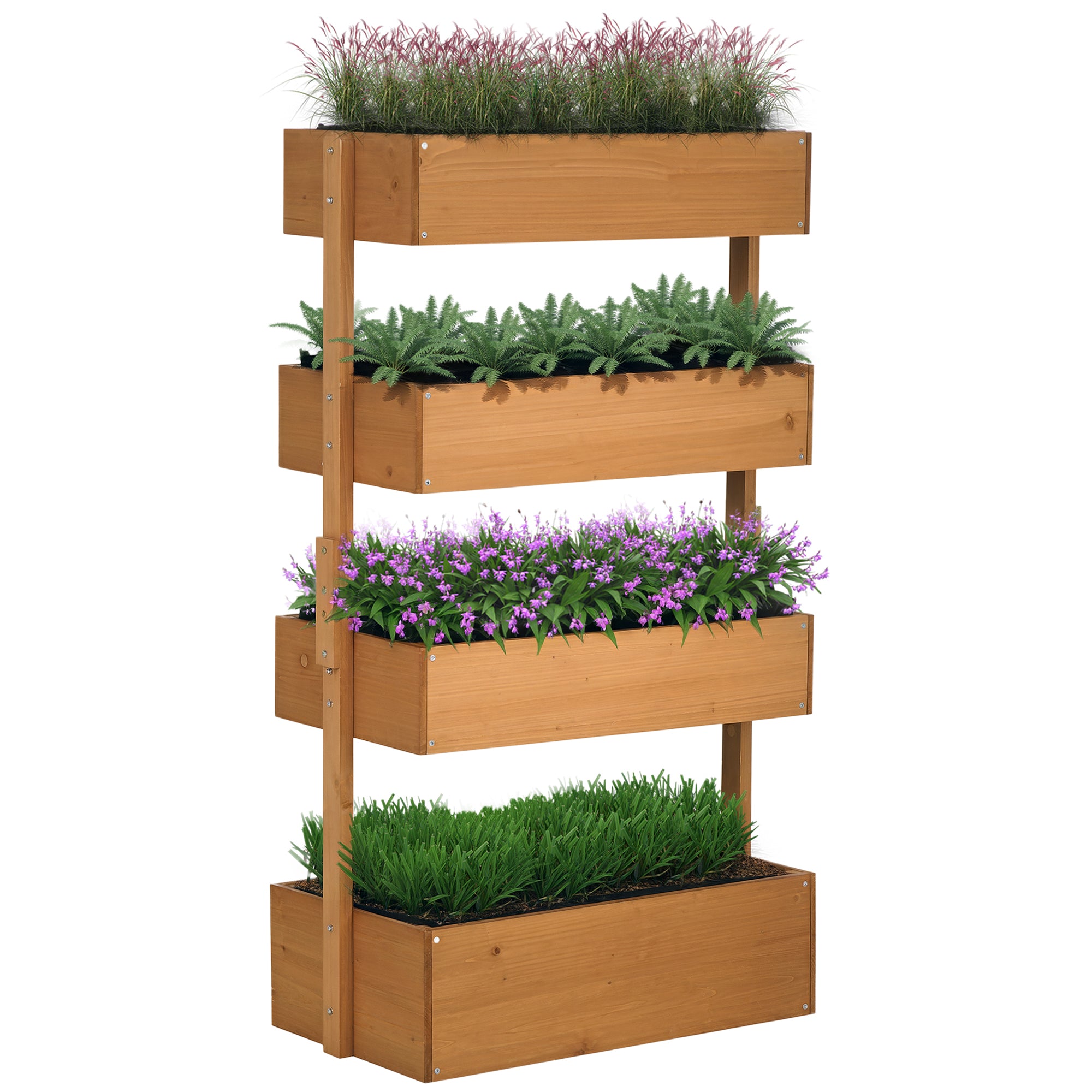 4-Tier Raised Garden Bed, 31.5" x 18" x 56" Vertical Elevated Planter Rack with Non-woven Fabric, Wooden Raised Planter Boxes for Indoor and Outdoor