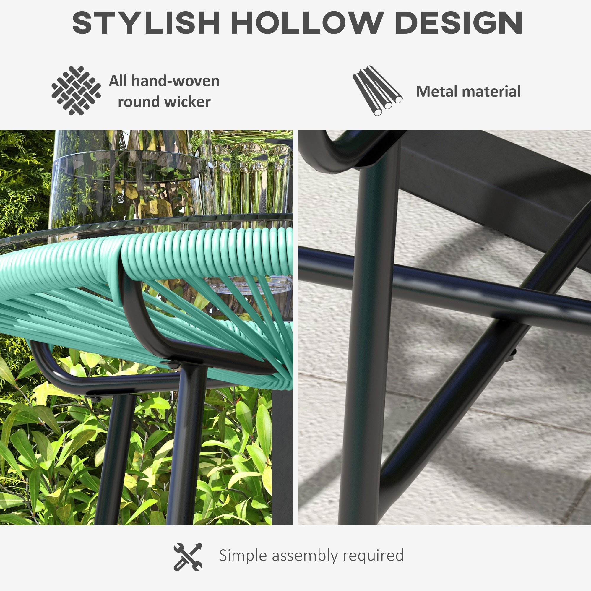 Rattan Side Table, Round Outdoor Table, with Round PE Rattan and Tempered Glass Table Top for Patio, Garden, Light Green