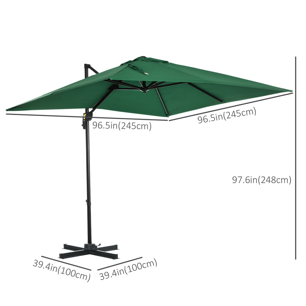 8' x 8' Square Cantilever Umbrella with 360Â° Rotation, Aluminum Outdoor Cantilever Market Parasol with Crank & Tilt, Garden Sun Canopy Shelter with Cross Base, Green