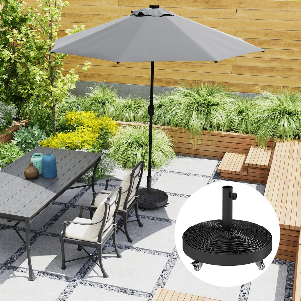 Round Umbrella Base with Wheels, Cement-Filled 55 lbs Parasol Stand, Black - Great for Garden and Patio