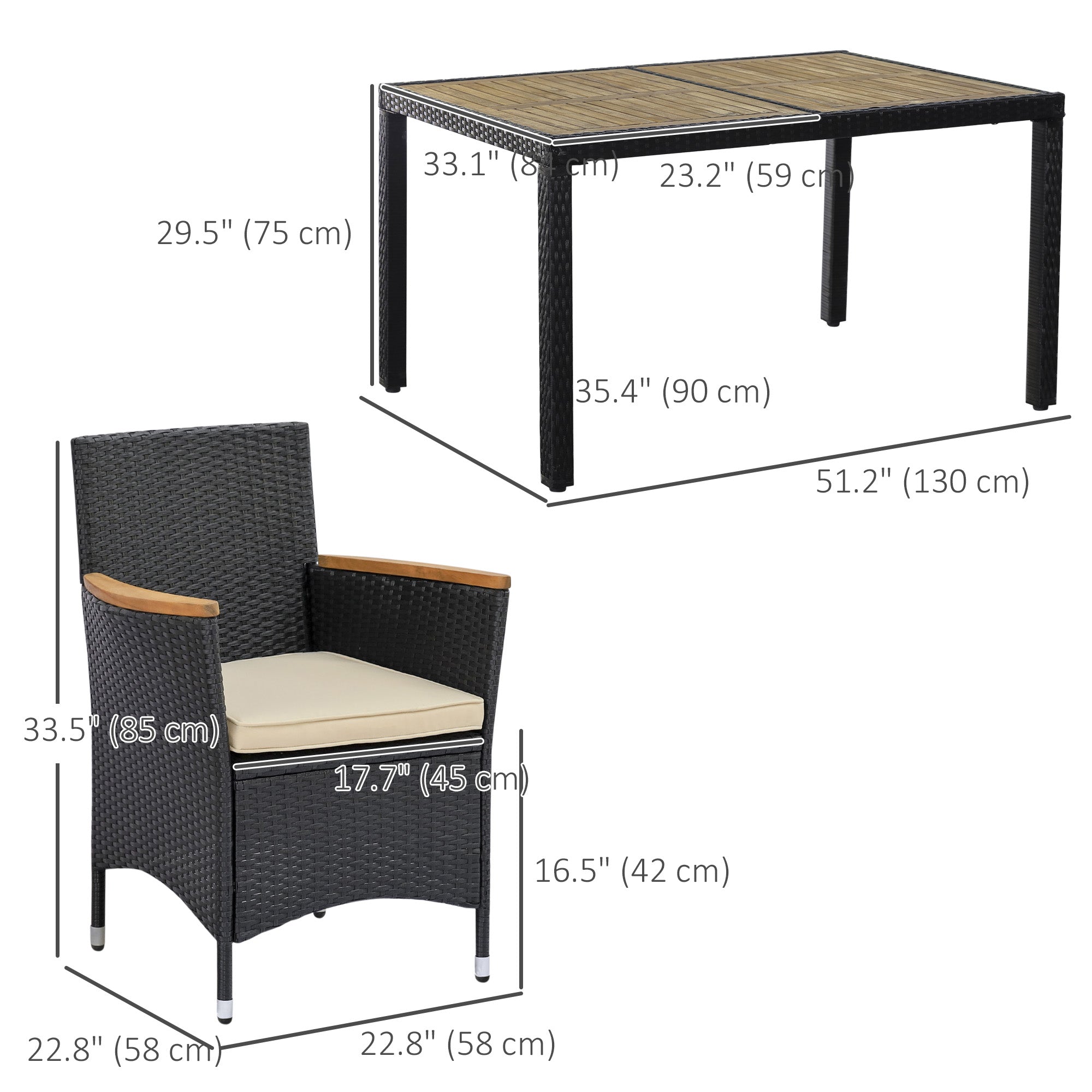 7 Pieces Outdoor Dining Set for 6, PE Wicker Rattan Patio Furniture Set with High-Back Armchairs, Glass Table Top