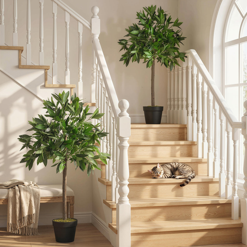 3FT Artificial Laurel Tree Set of 2, Lifelike Fake Plant with 564 Leaves, Potted Fake Plant for Home Office Decor, Green
