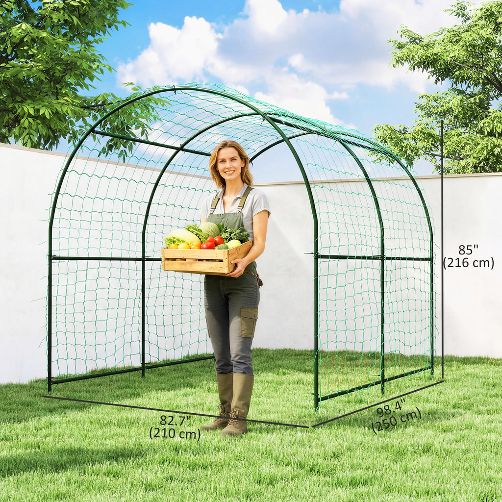 Garden Arch Trellis for Climbing Plants Outdoor, 7.1FT Tall Cucumber Trellis with Climbing Net for Backyard, Lawn