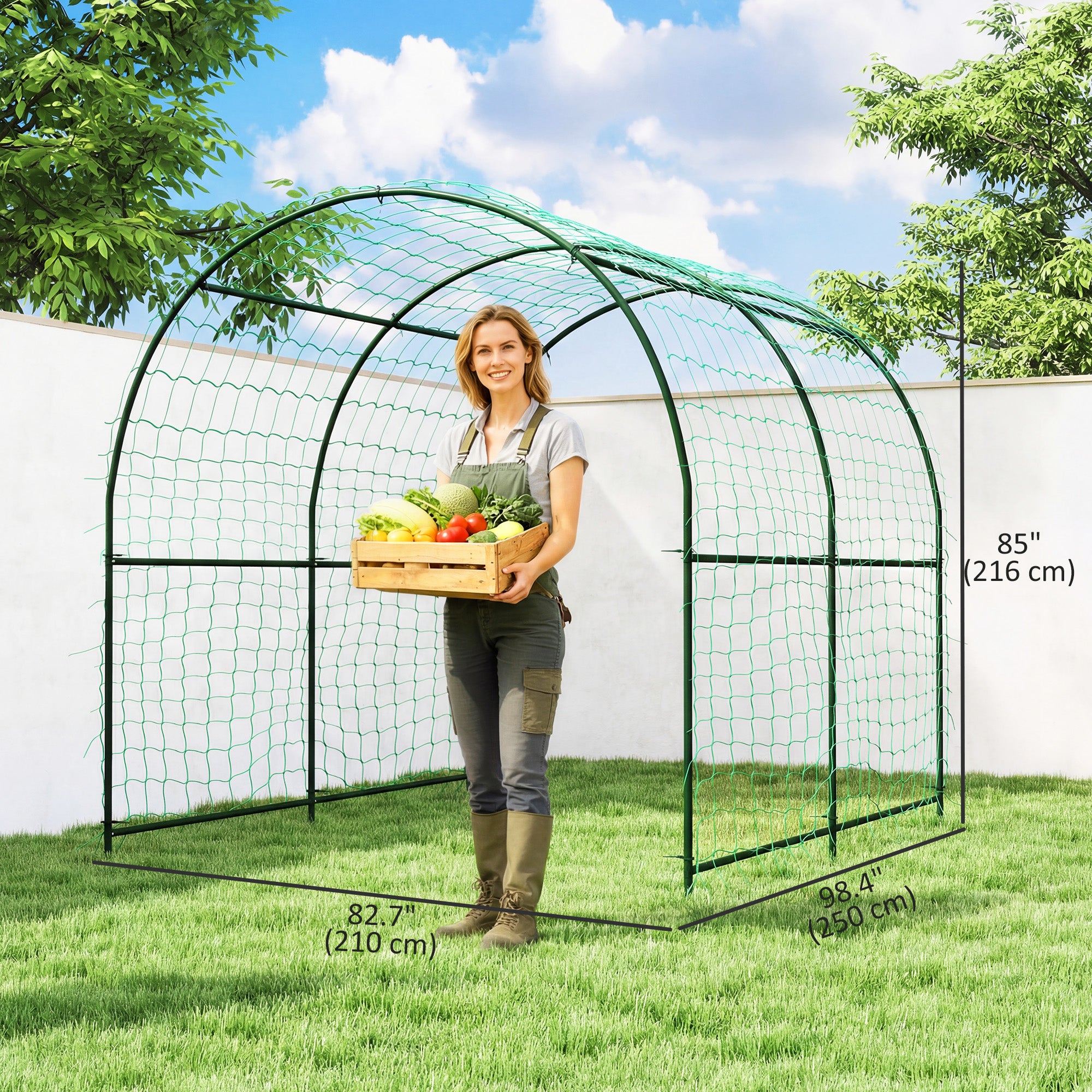 Garden Arch Trellis for Climbing Plants Outdoor, 7.1FT Tall Cucumber Trellis with Climbing Net for Backyard, Lawn