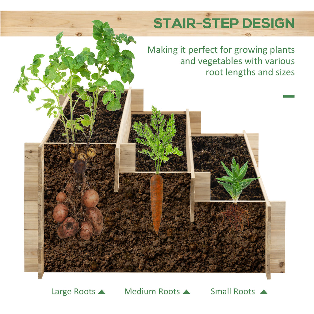 3-Tier Wood Raised Garden Bed, 47.2" x 39.4" x 21.3" Elevated Planting Box, Outdoor Vegetable Flower Container, Herb Garden Indoor Kit, Natural