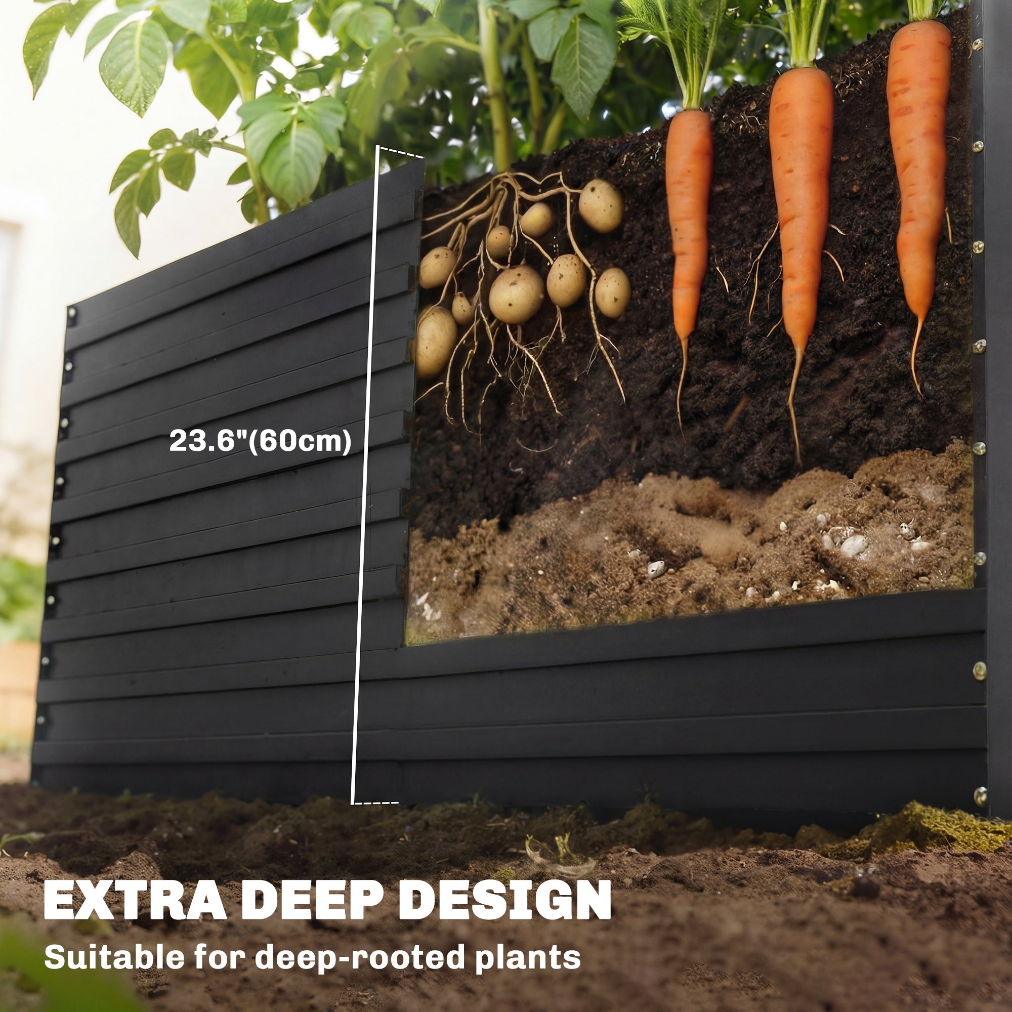 5' x 3' x 2' Raised Garden Bed, Galvanized Planter Box for Growing Flowers, Herbs and Vegetables, Black