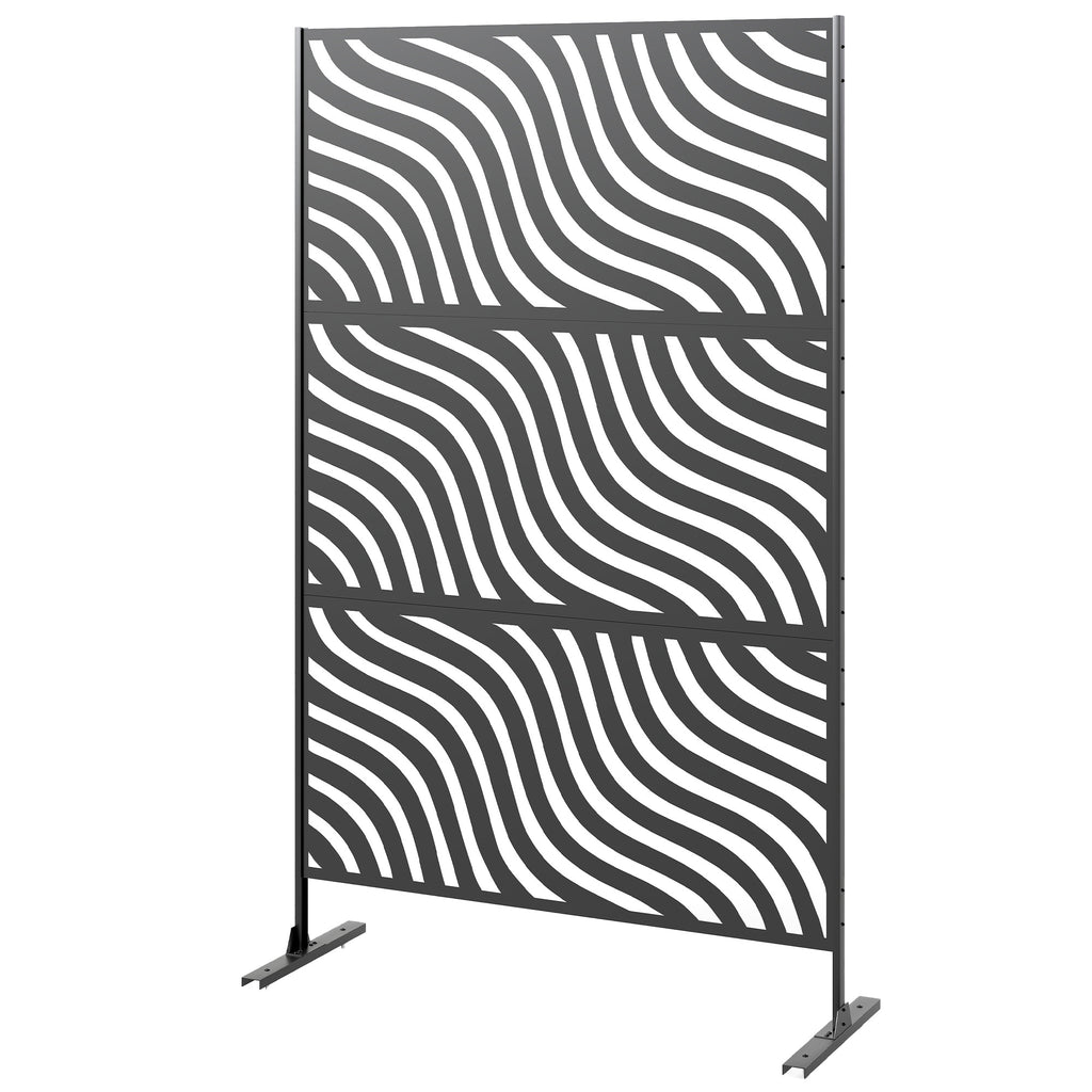 Metal Outdoor Privacy Screen, Freestanding Outdoor Divider with Stand, 78" x 48", Black