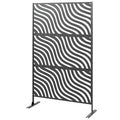 Metal Outdoor Privacy Screen, Freestanding Outdoor Divider with Stand, 78" x 48", Black