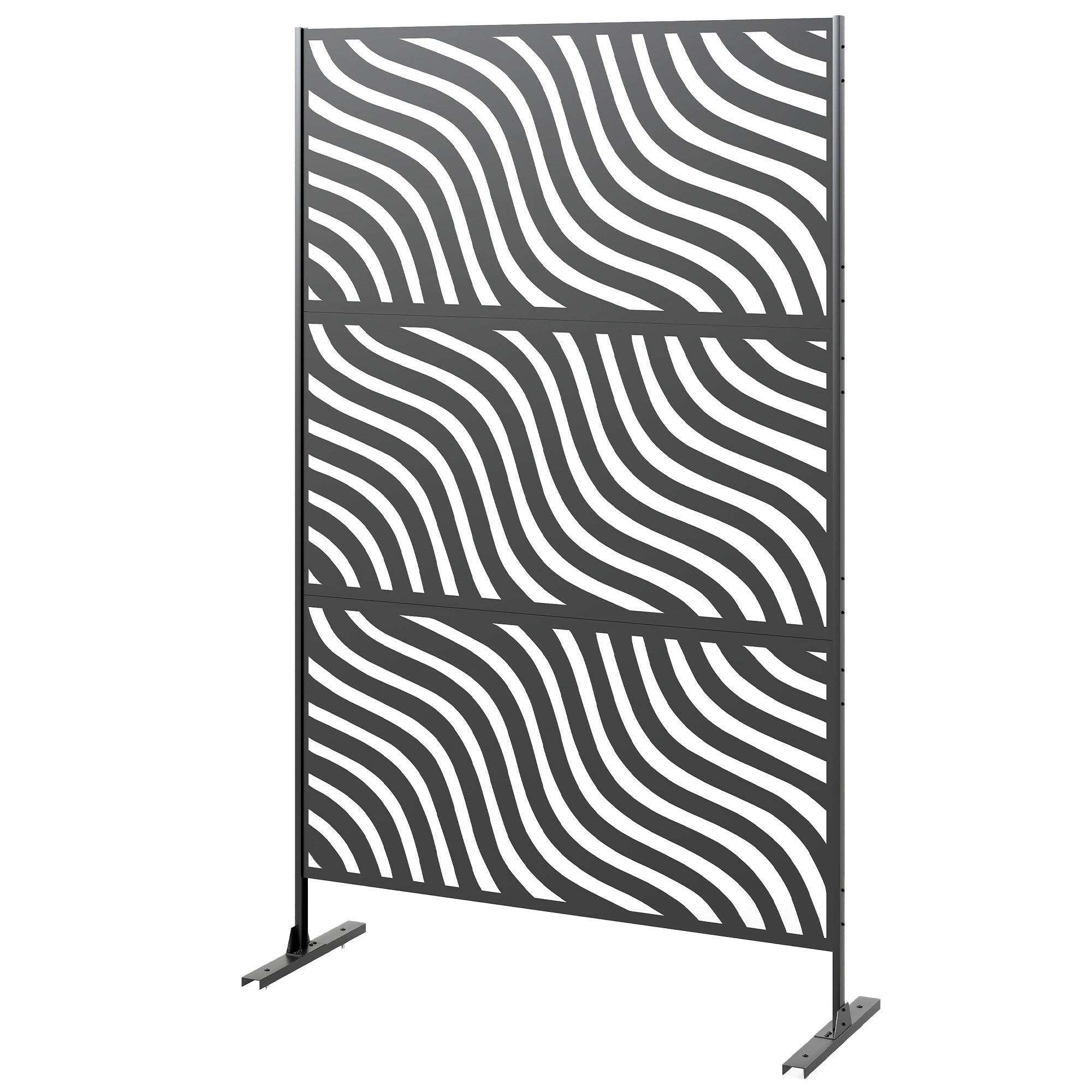 Metal Outdoor Privacy Screen, Freestanding Outdoor Divider with Stand, 78" x 48", Black