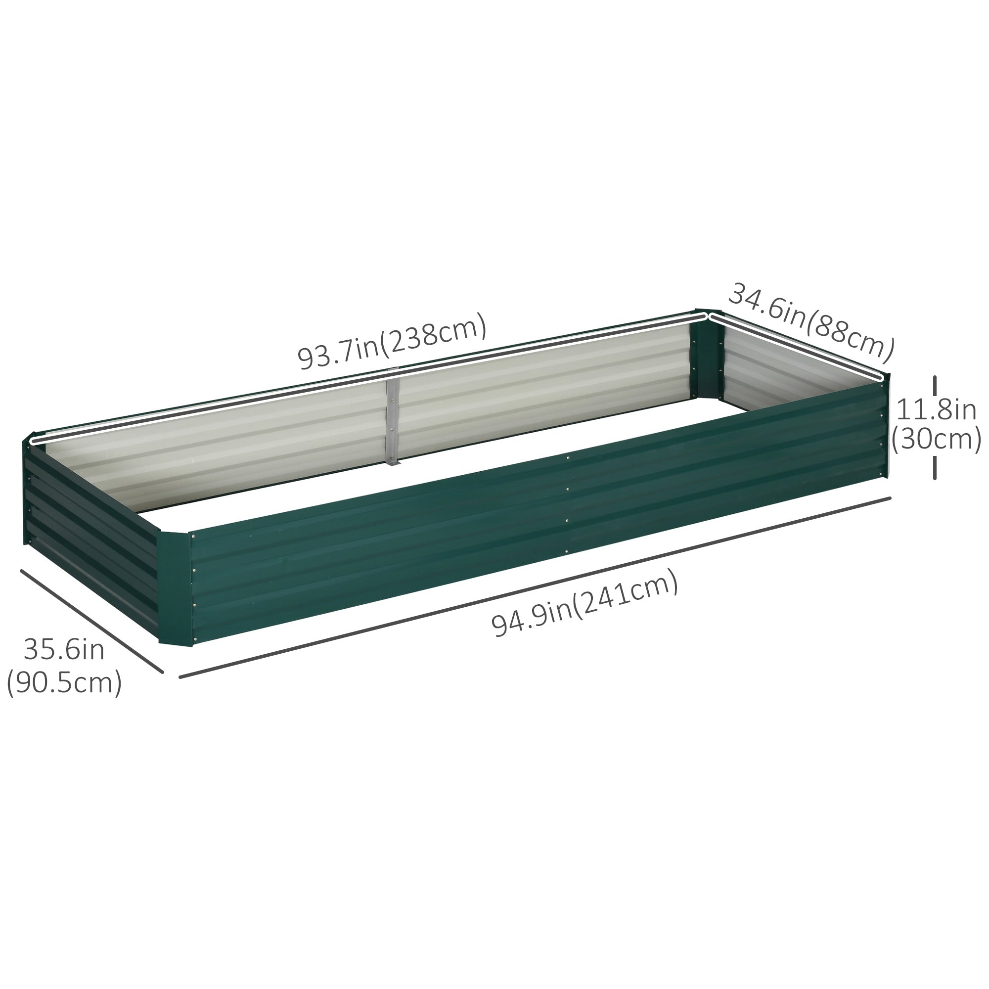 95" x 36" x 12" Galvanized Raised Garden Bed, Metal Elevated Planter Box for Growing Flowers, Herbs, Succulents, Green