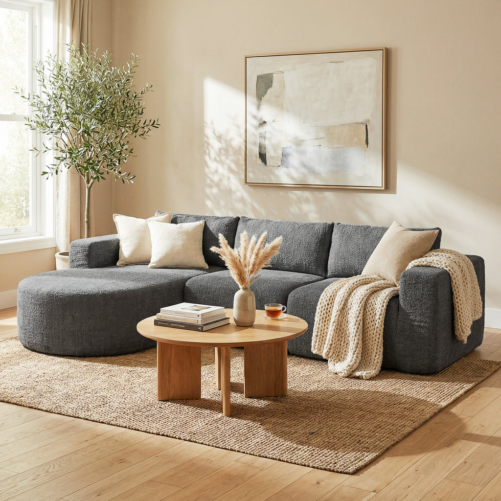 L Shaped Cloud Boneless Couch, Modular Sectional Sofa with Chaise and Deep Seat for Living Room, Bedroom, Dark Grey