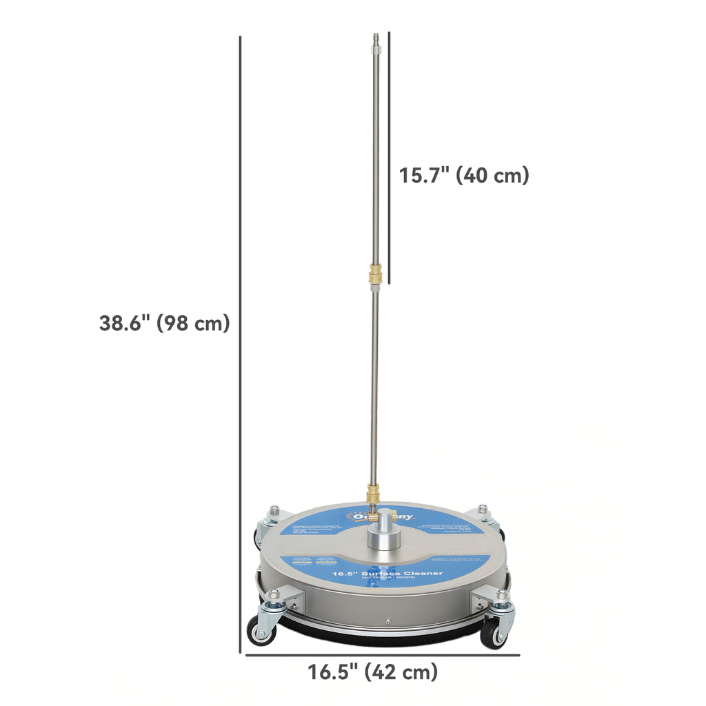 16" Pressure Washer Surface Cleaner with 4 Wheels, Stainless Steel Power Washer Surface Cleaner with 1/4" Quick Connector, 2 Extension Wands, 3600 PSI, Silver