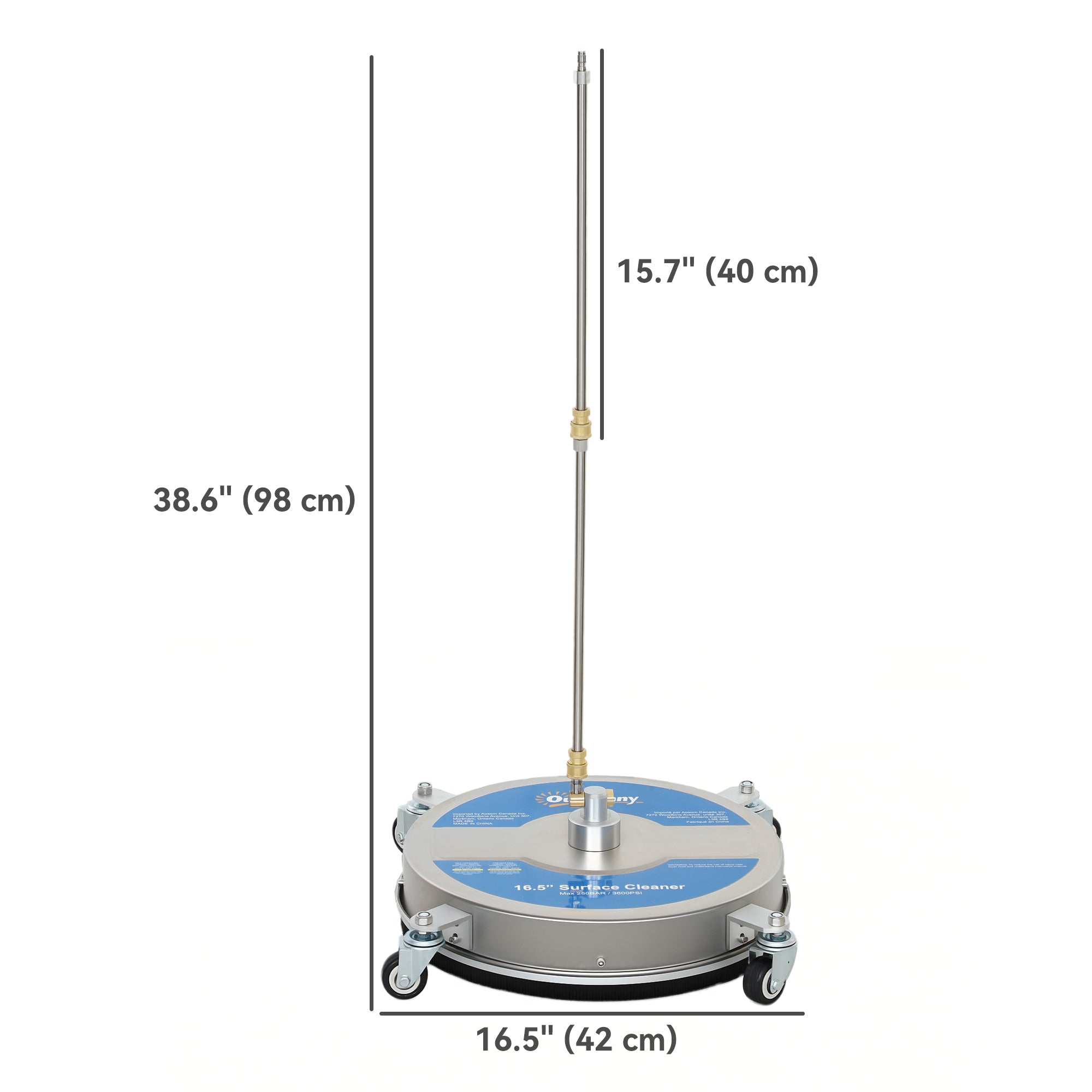 16" Pressure Washer Surface Cleaner with 4 Wheels, Stainless Steel Power Washer Surface Cleaner with 1/4" Quick Connector, 2 Extension Wands, 3600 PSI, Silver
