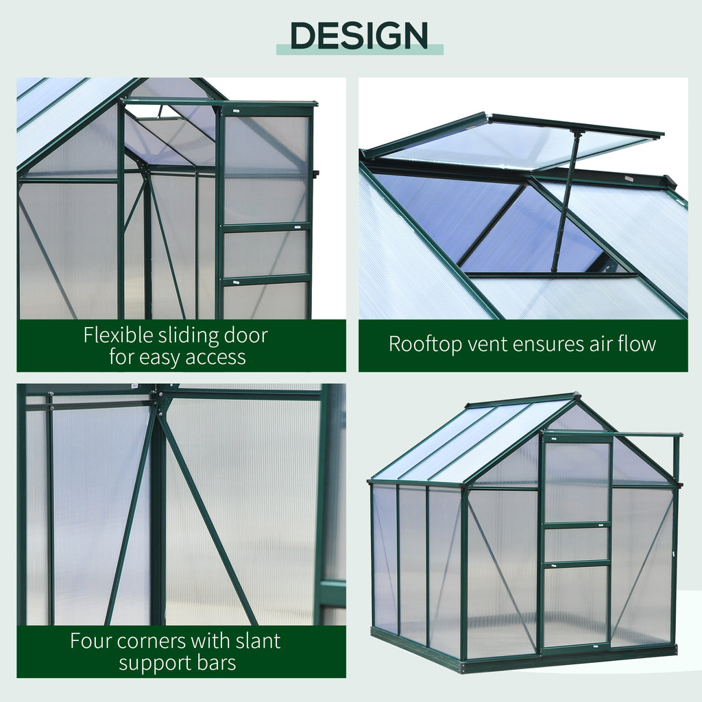 6.2' x 6.3' x 6.6' Clear Polycarbonate Greenhouse, Large Walk-In Green House Garden, Plants Grow, Galvanized Sheet  Frame w/ Slide Door