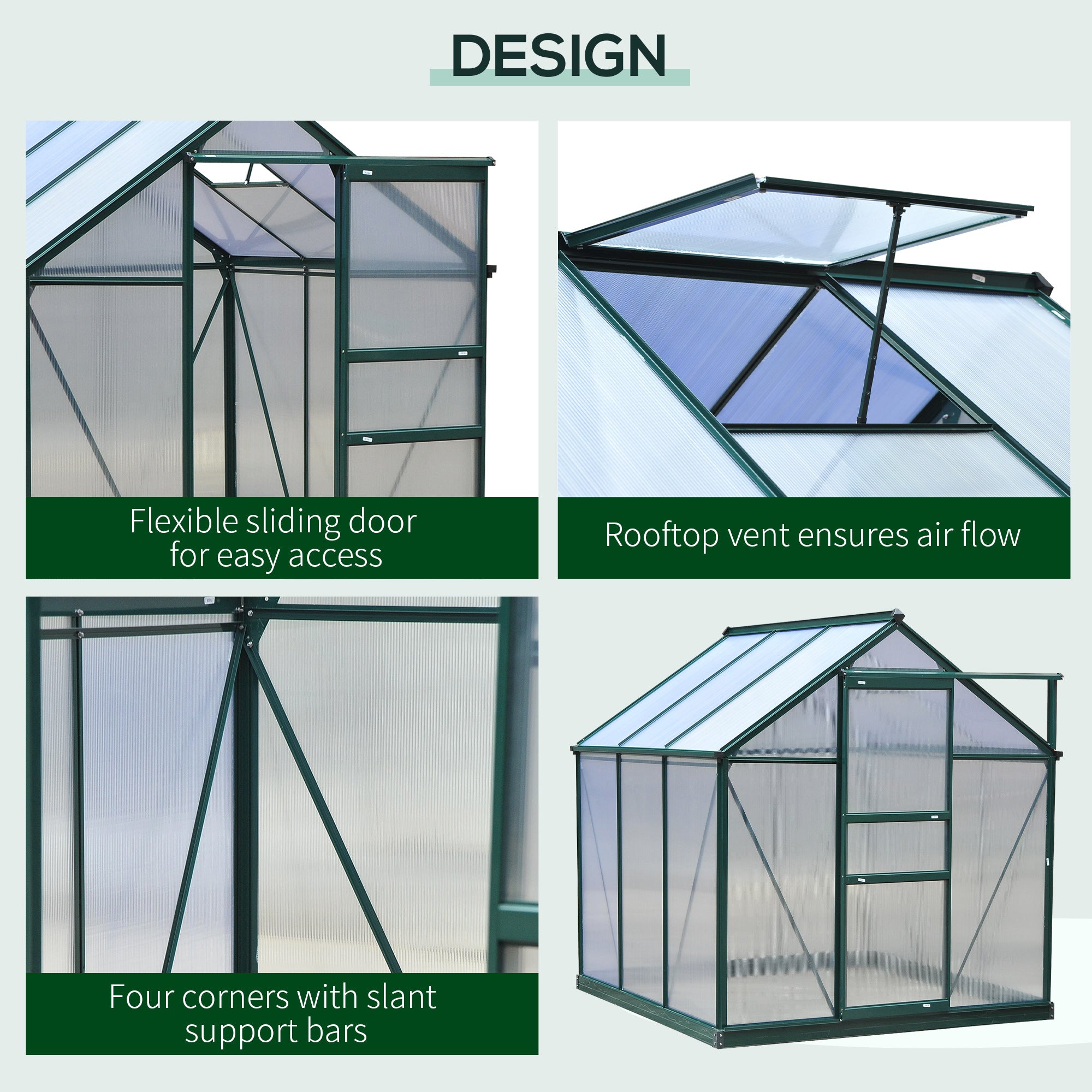 6.2' x 6.3' x 6.6' Clear Polycarbonate Greenhouse, Large Walk-In Green House Garden, Plants Grow, Galvanized Sheet  Frame w/ Slide Door