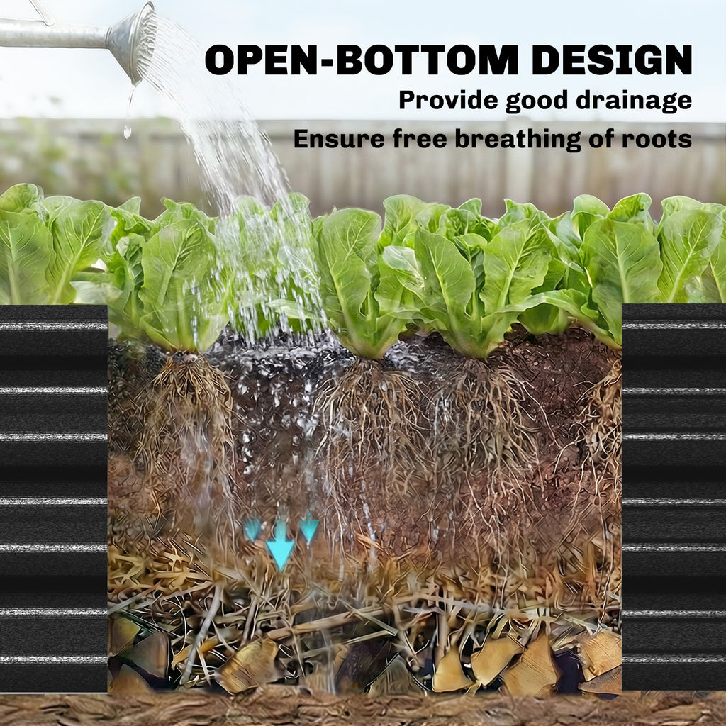 12 x 4 x 1ft Galvanized Raised Garden Bed, Reinforced Outdoor Planter Box with Open Bottom, Black