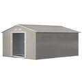 11' x 13' Practical Backyard Garden Storage Tool Shed Double Sliding Door 4 Ventilation Slots, Light Grey