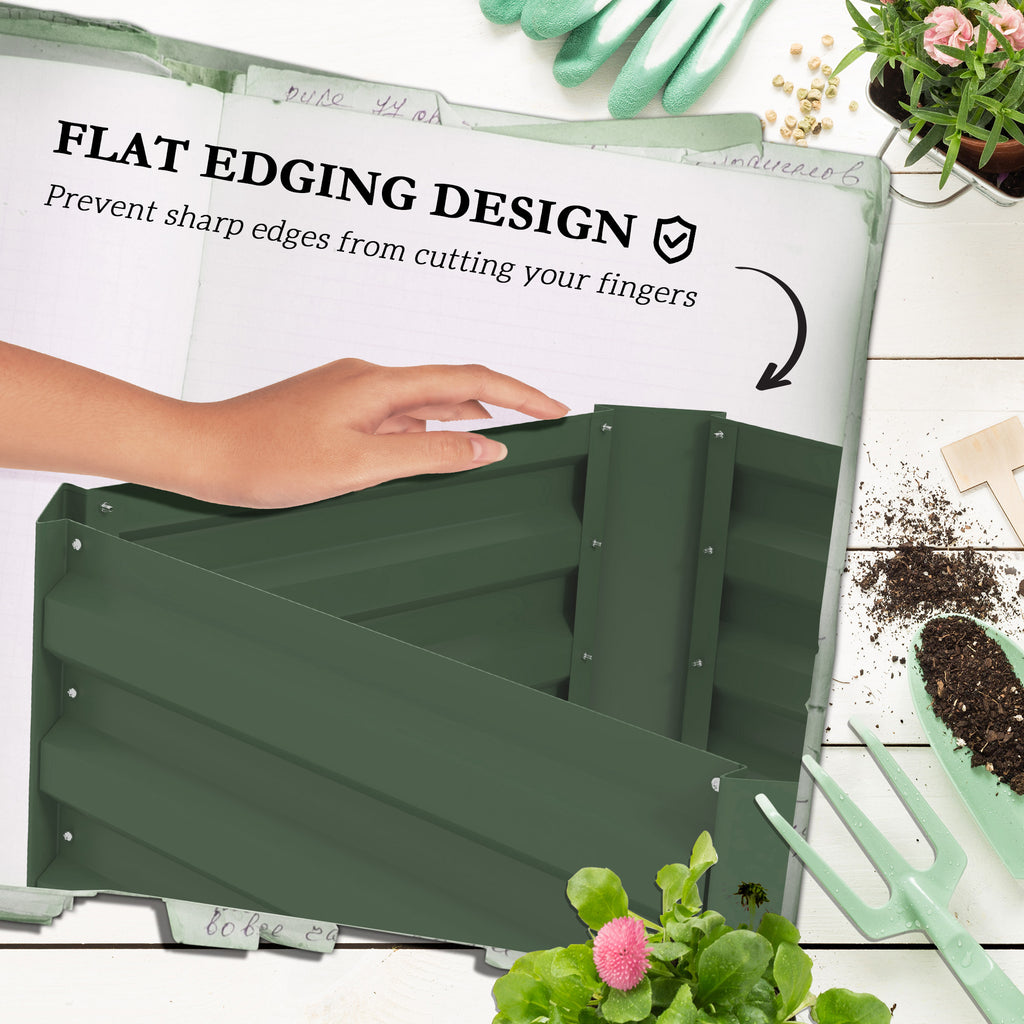 Galvanized Planter Box, Outdoor Raised Garden Bed with 3-Tier Trellis Tomato Cage for Climbing Vines, Vegetables, Green