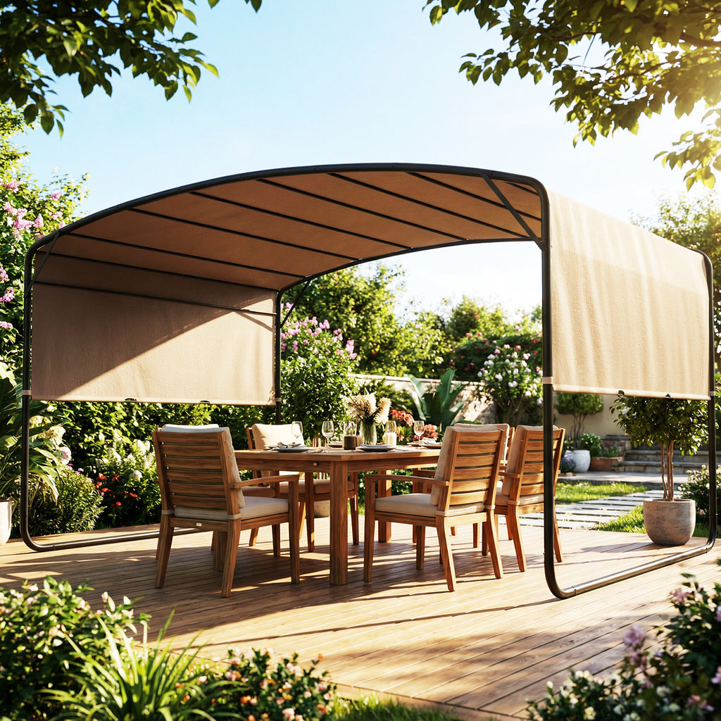 10' x 13' Retractable Pergola Canopy, Outdoor Metal Pergola Gazebo Sun Shade Shelter with Steel Frame, Khaki